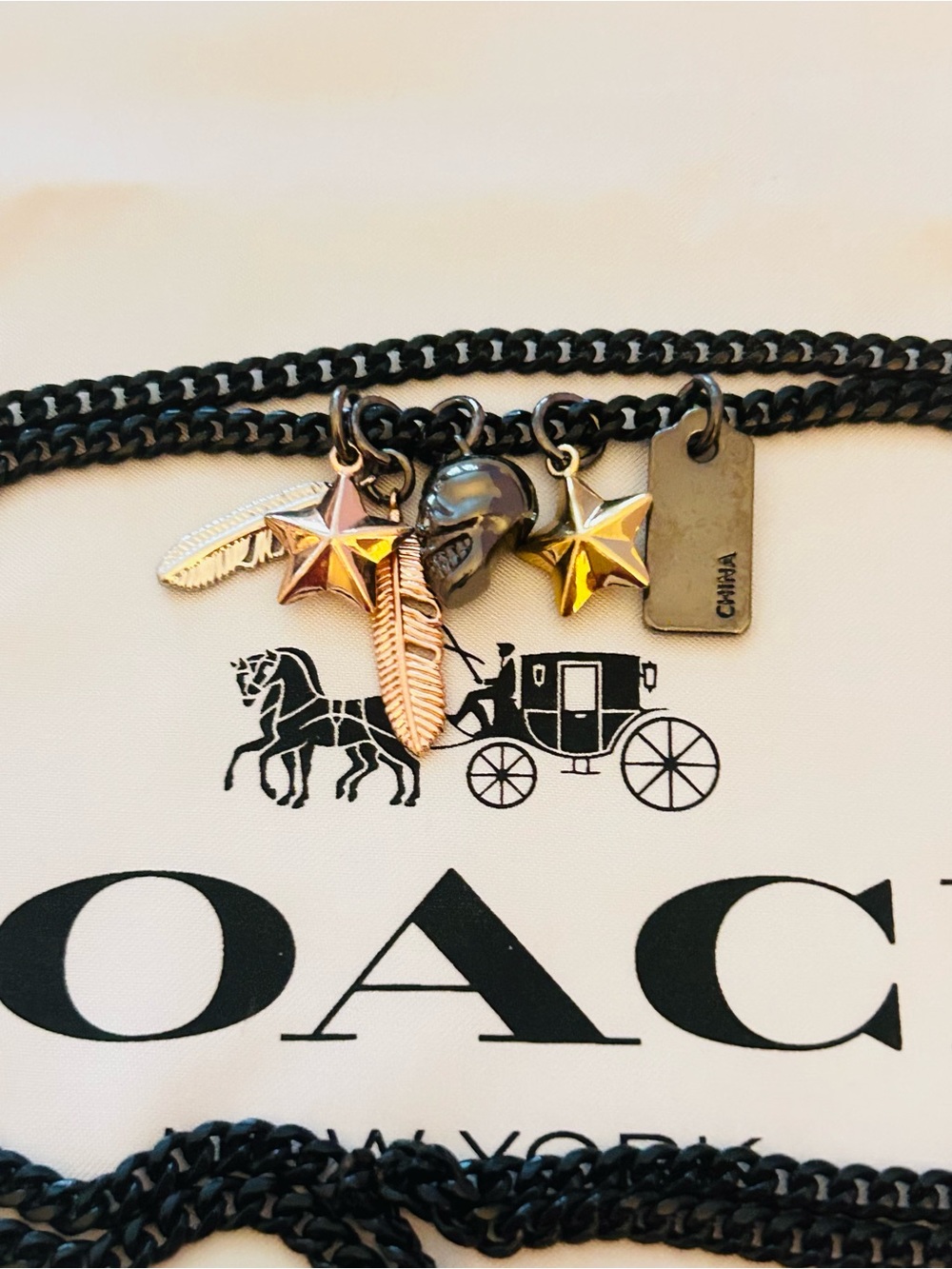 EXTREMELY RARE Coach Black Chain Necklace with Skull, Feather, Star Charms - Picture 16 of 16